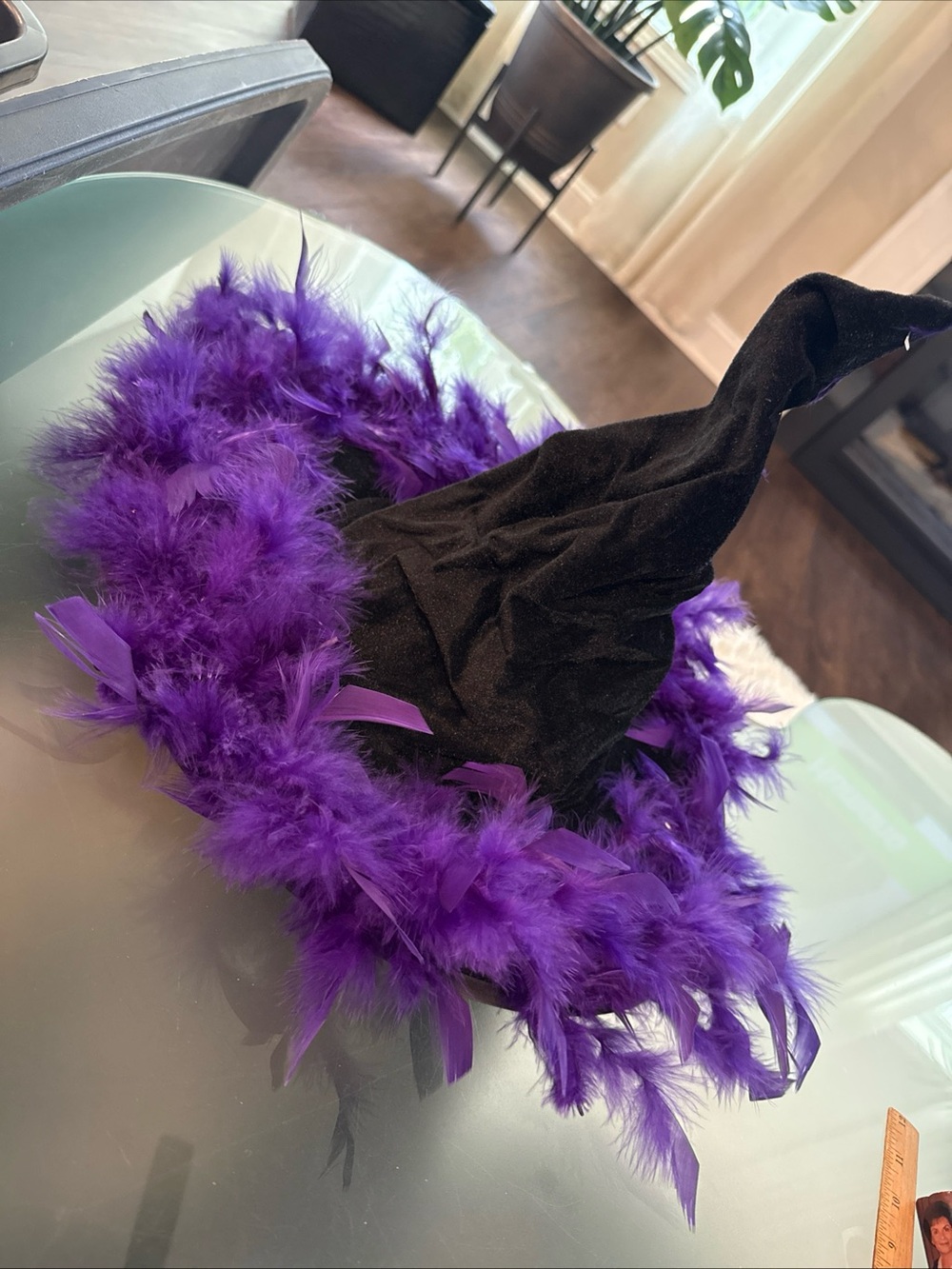 Purple & Black Witch Hat With Feathers